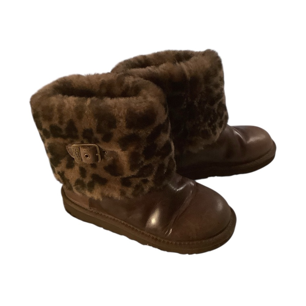 UGG Brown Kids Boots with Leopard Faux Fur